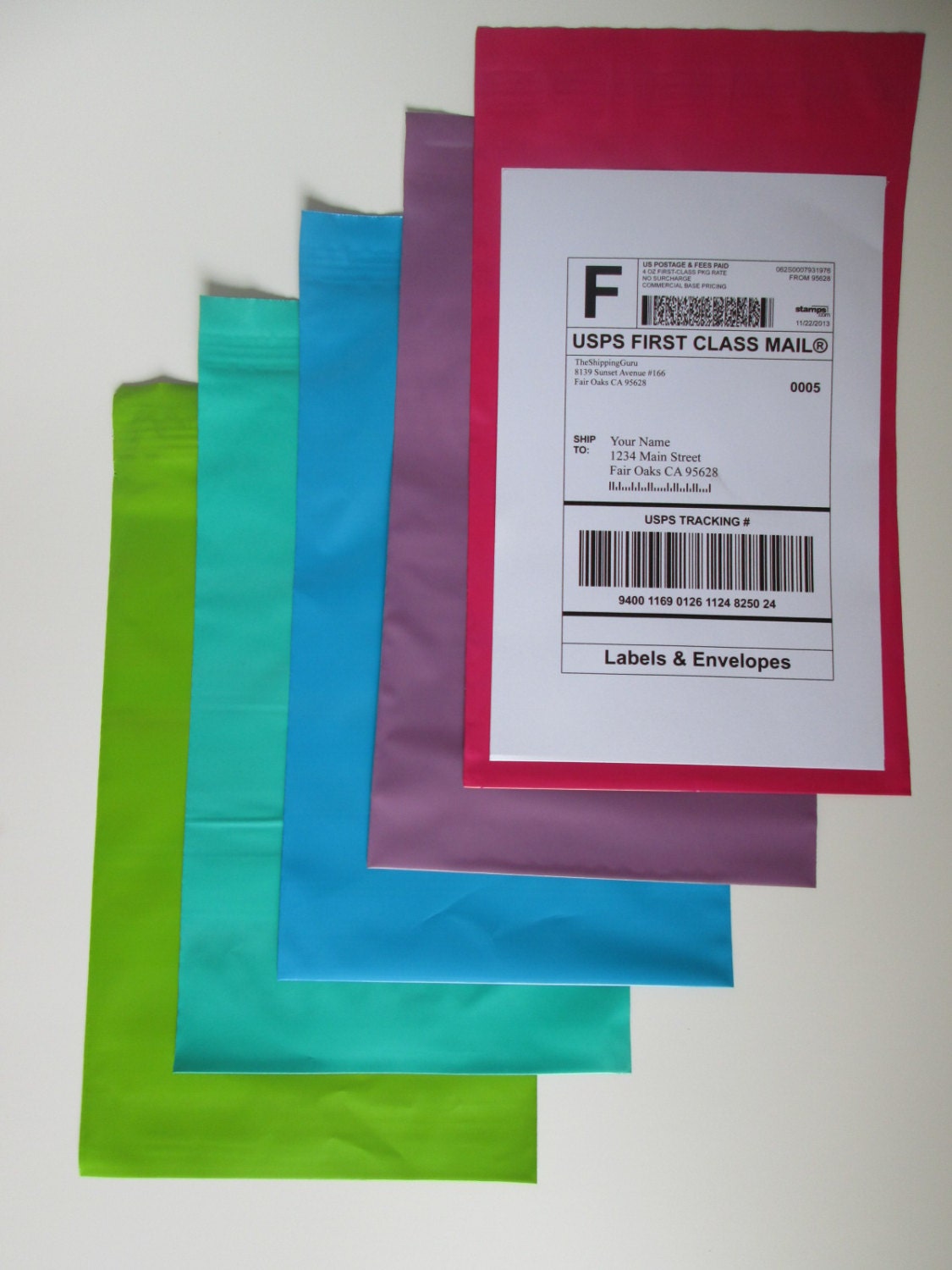 400 Labels & 400 6x9 Colored Poly Mailer Envelopes