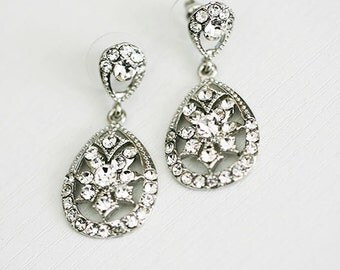 BRIANA - Vintage style bridal earrings - Rhinestone earrings - art deco ...