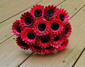 Paper Flower Bouquet - 15 Red Daisy Paper Flowers - Handmade Paper Flowers for Brides, Weddings, Showers, Birthdays, Mother's Day