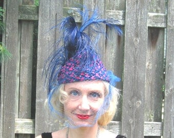 1920s flapper turban with cobalt blue ostridge feathers