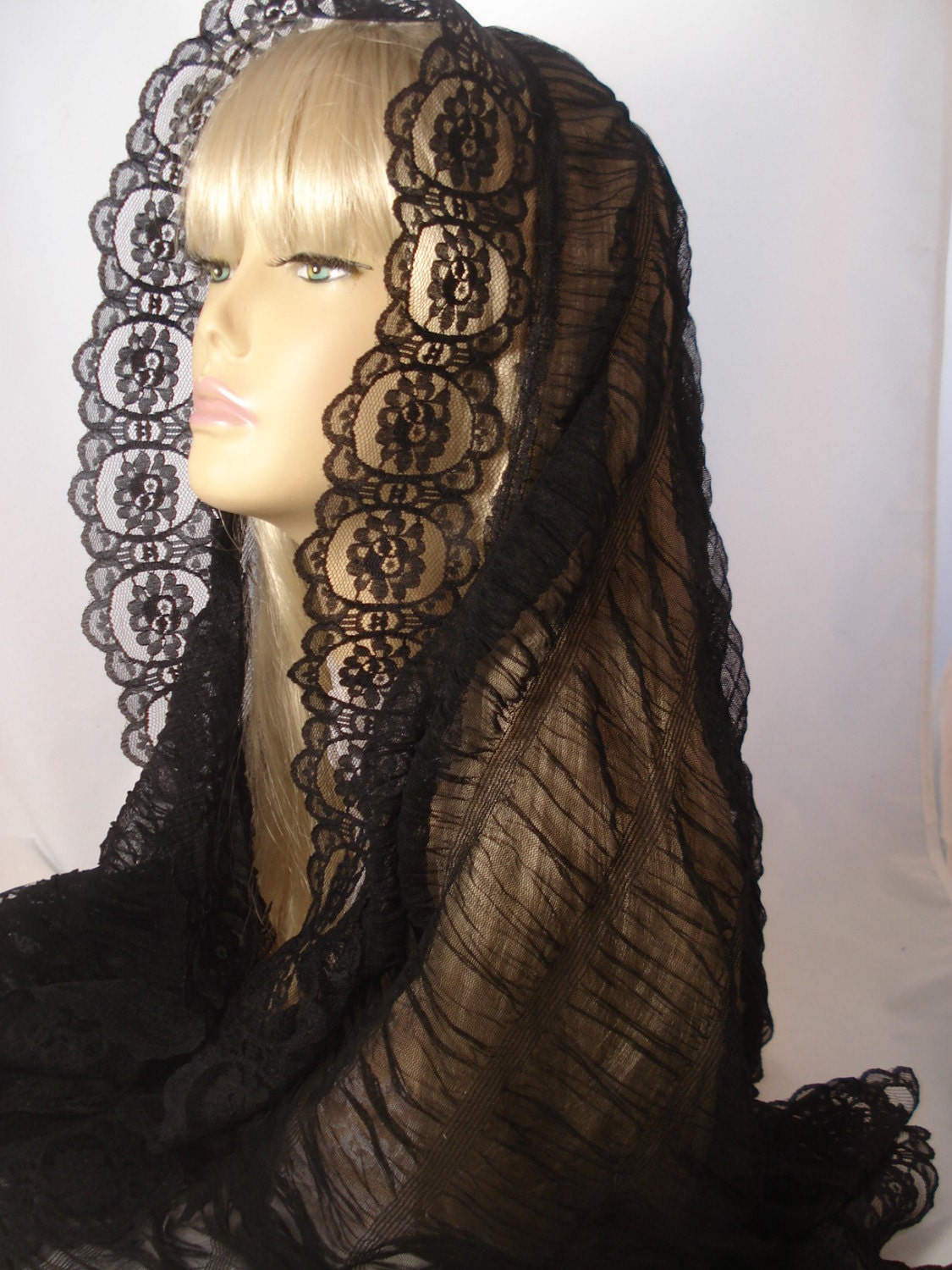 Items similar to Long Black Wrap Mantilla Veil/ Victorian Chapel veil