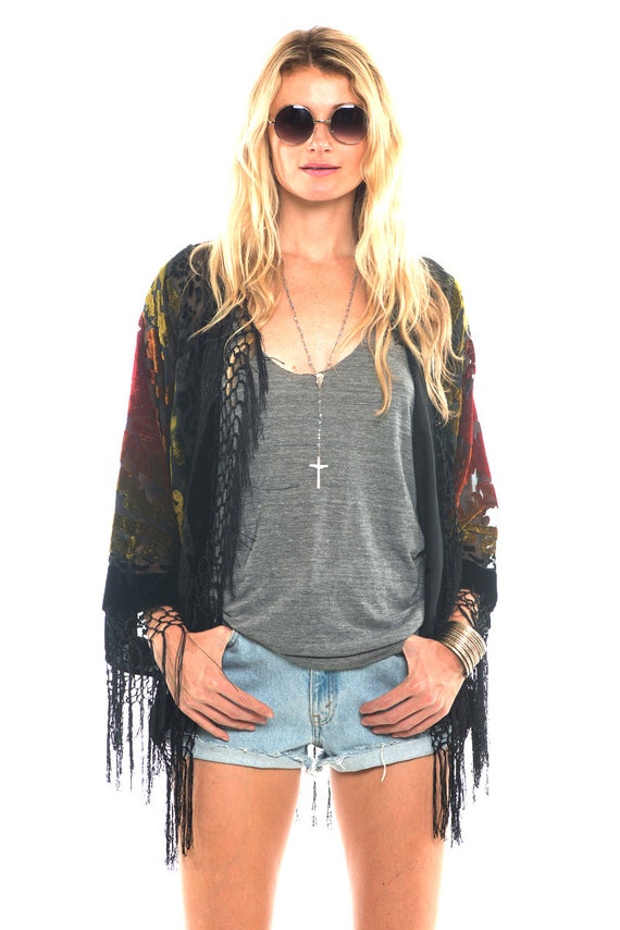 Silk Burnout Velvet Fringe Fire Hippie Boho by SaldanaVintage