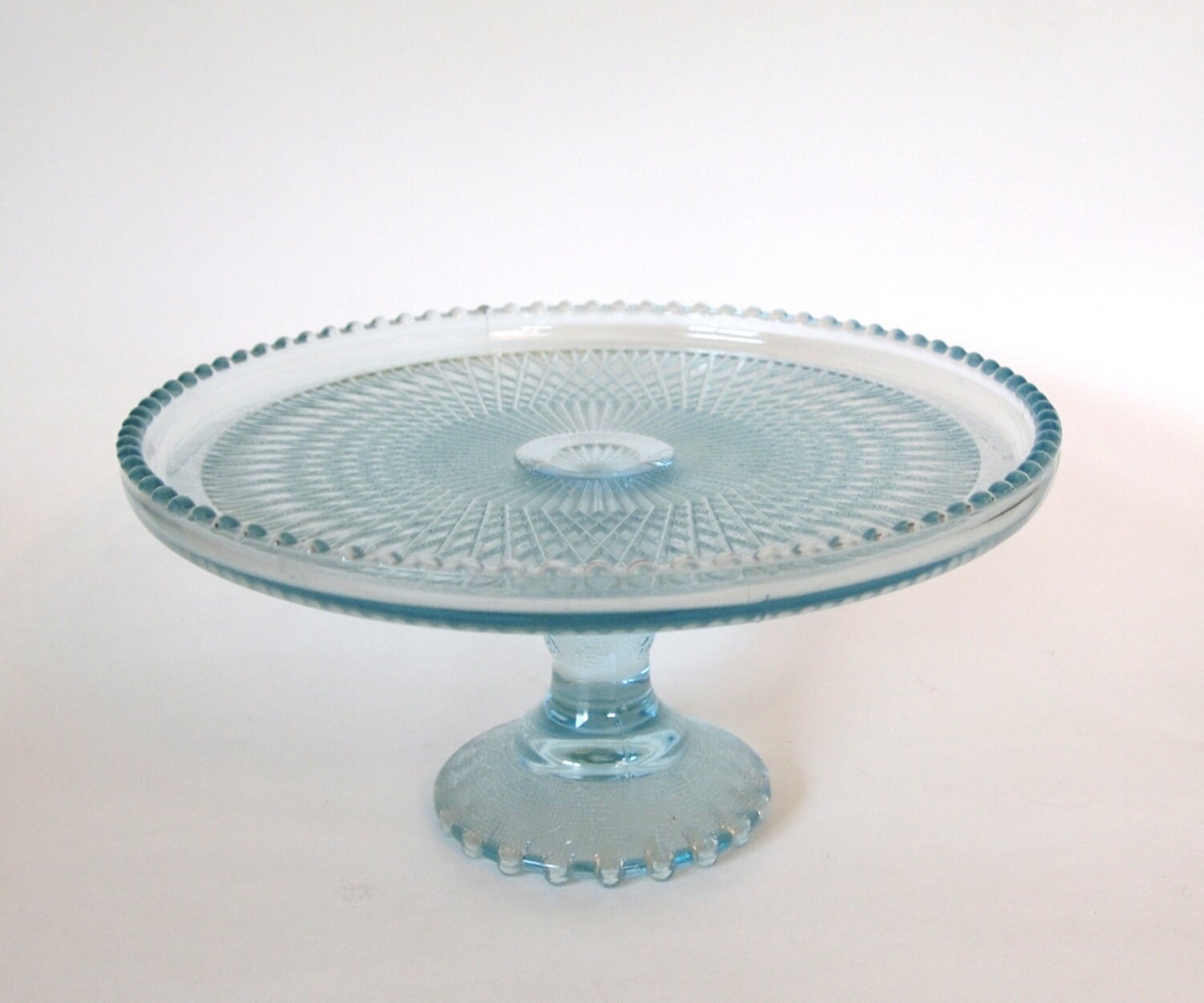 Jeannette Glass Co Harp Ice Blue Cake Stand Circa 1950s 7696