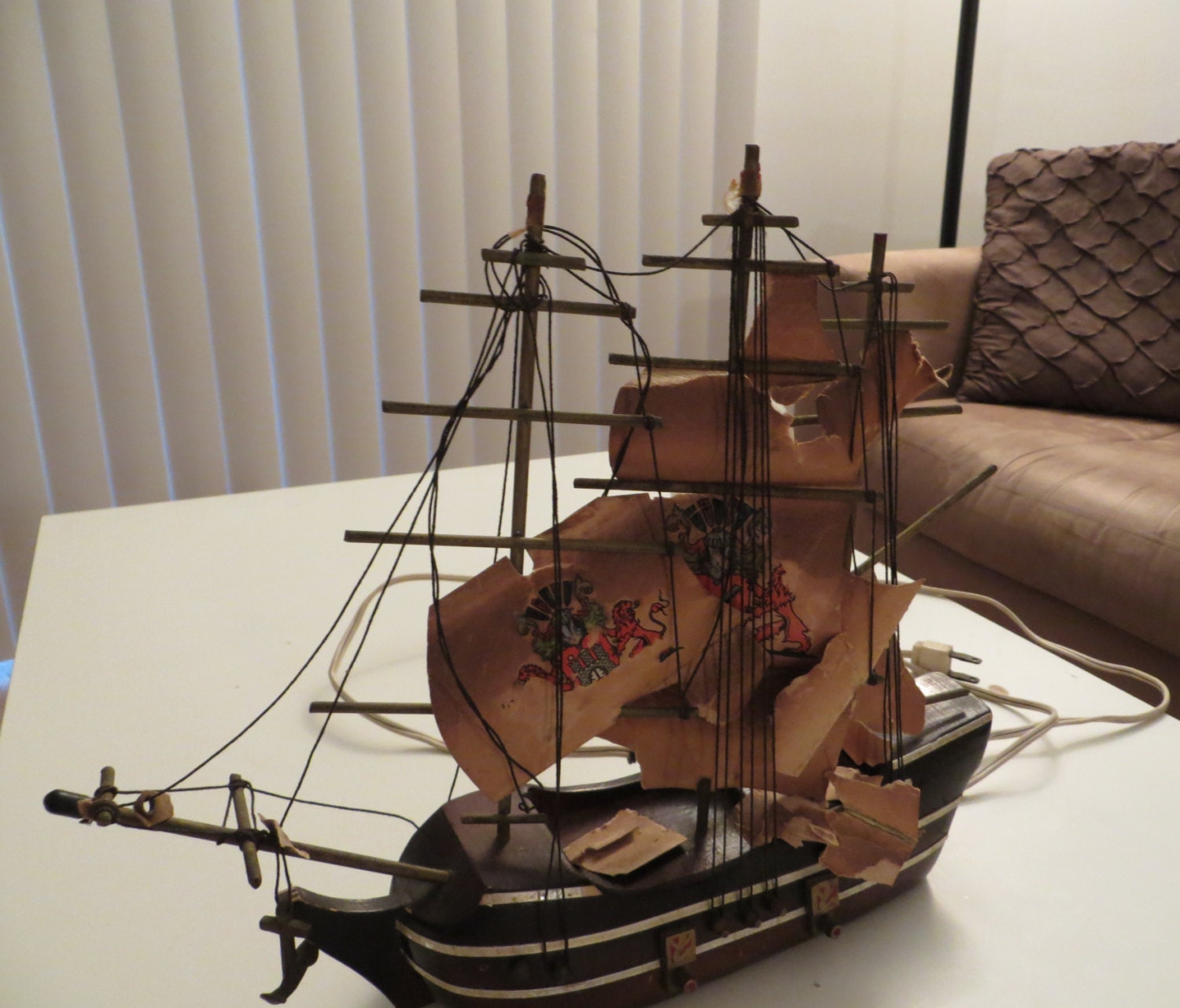 Vintage 1950s Wooden Ship Lamp Made In Holland