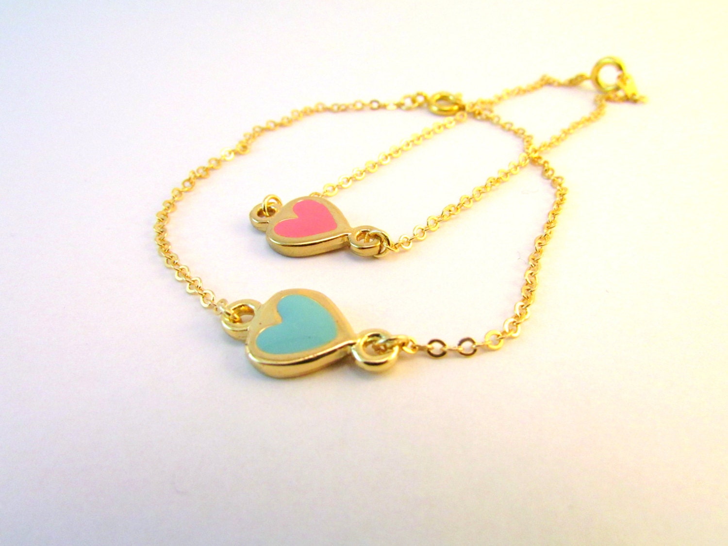 Blue Heart Bracelet Dainty Gold Bracelet Gold Heart