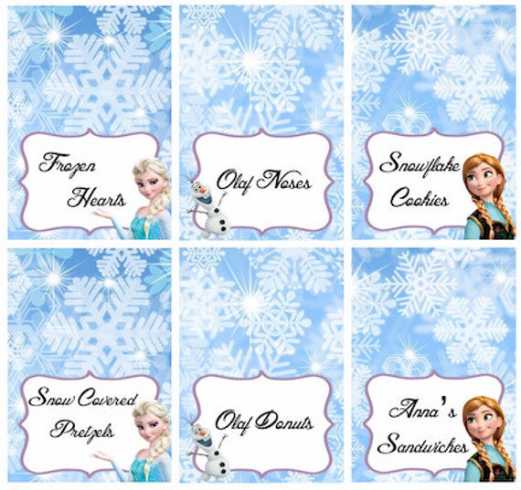 Disney Frozen Food Labels Placecards Tent Cards Favor Tags