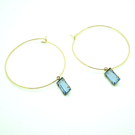 Simple gold-toned  hoops earrings adorned with chic light blue charm - Chic and cheap - Easy to wear.