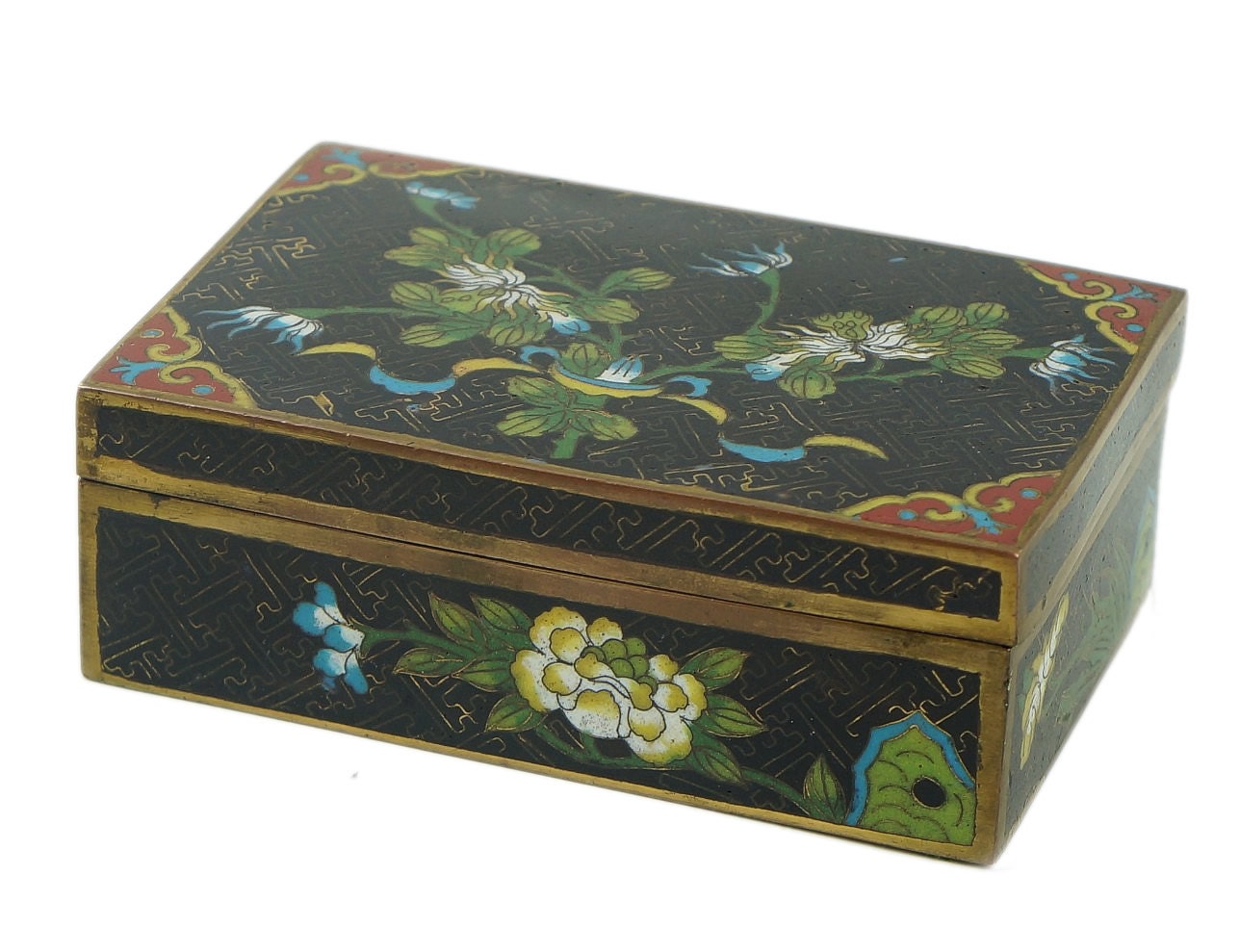 Heavy Antique/Vintage/Old Cloisonne Brass enamel Oriental Jewelry box ...