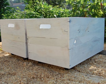 Wooden Crate/ Large Rolling Crate/ White Washed/ Pallet Wood