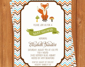 Fox Baby Shower Invitations-BSI249DIY 5.5 X 4.25 Editable Printable ...