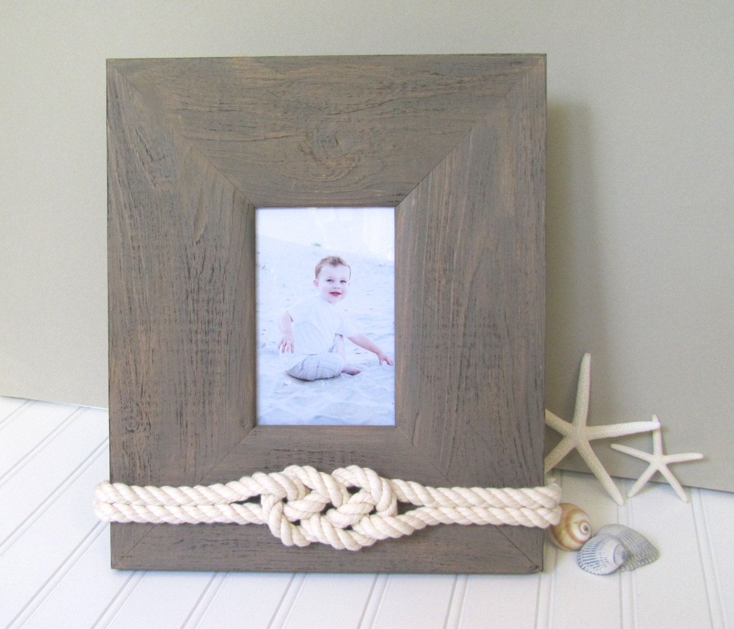 4x6 Wood Beach Picture Frame Nautical Rope Knot by GoldenGray