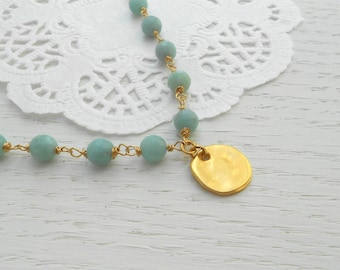 Summer SALE - Amazonite necklace, Gold coin necklace, Amazonite jewelry