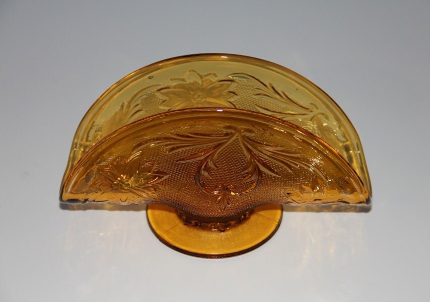 Napkin Holder Tiara Amber Sandwich Glass Haute Juice