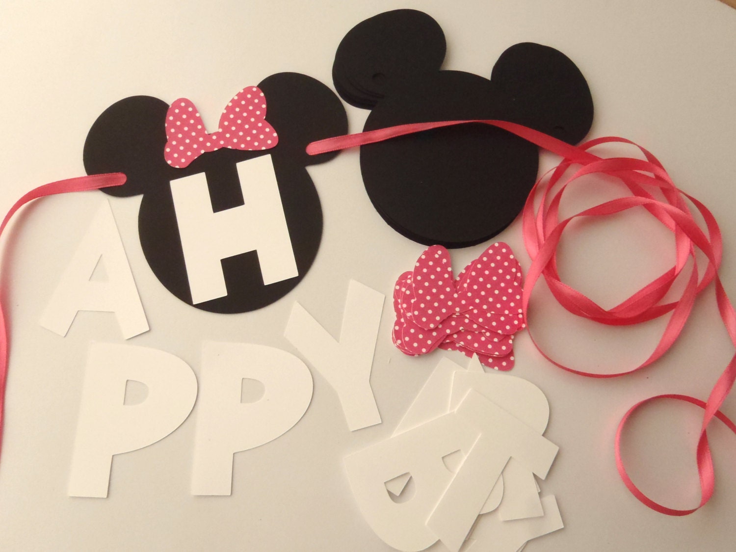 DIY Minnie Mouse Banner with Pink or Red Bow and Custom Name