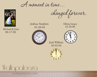 Family Wall Decal - Custom Wall Decal - A Moment In Time changed forever with set of names and dates - Family room - family room decor