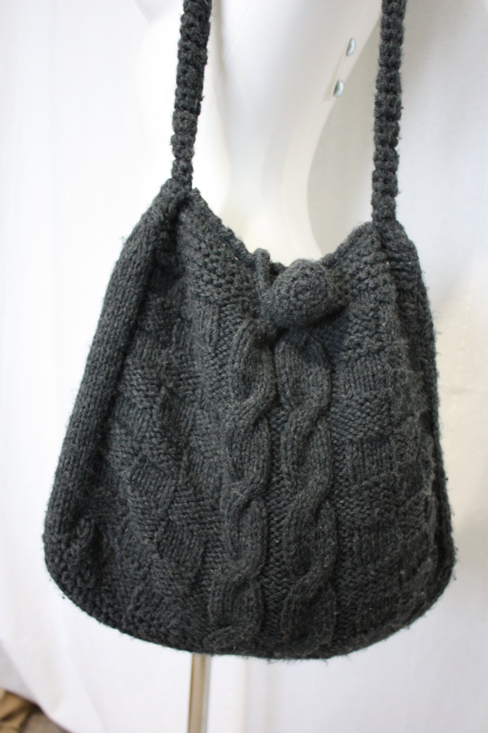 BIG knitted bag Cable knit shoulder bag tote hand knit made