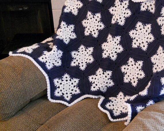 Blaue schneeflocke decke häkeln afghan werfen