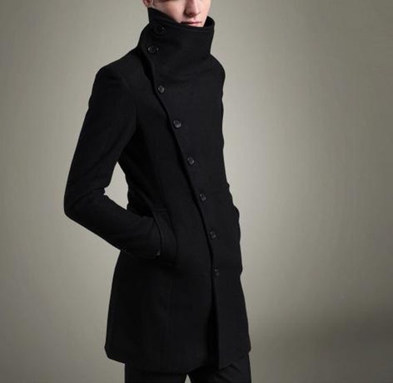 Men's High collar Breasted Wool Trench Coat Jacket by ZenbClothing