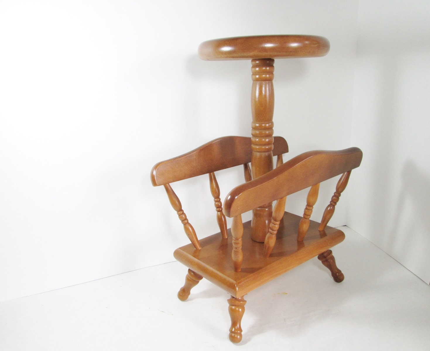 Vintage Wood Smoking Stand Magazine Rack Ash Tray by GirlPickers