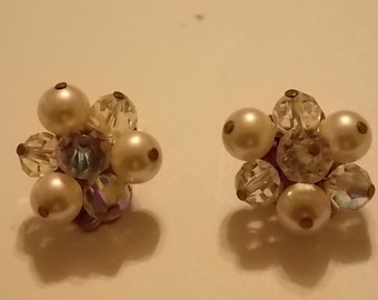 Vintage Faux Pearl and Rhinestone Clip On Earrings