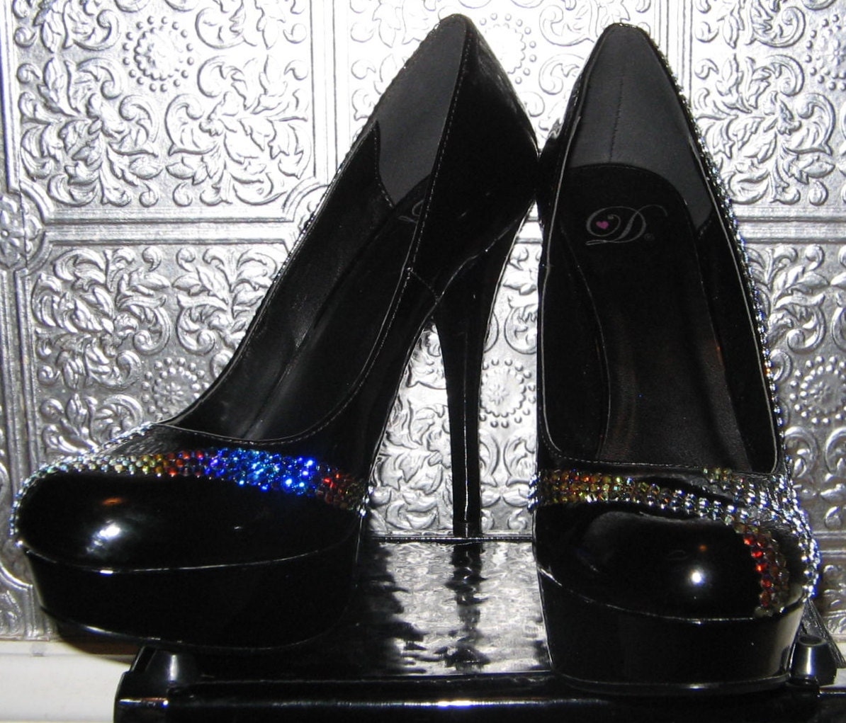 sparkly black platform heels