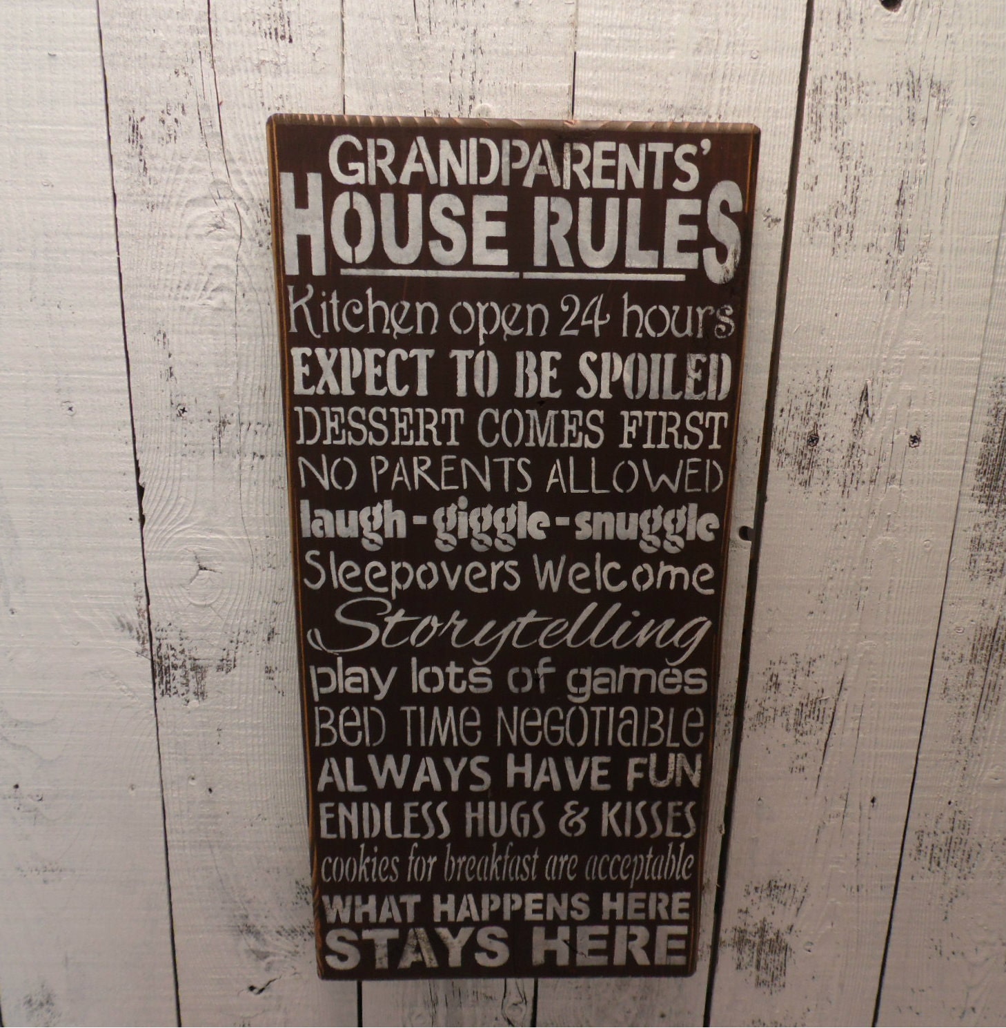 wooden sign Grandparents House Rules subway art wall