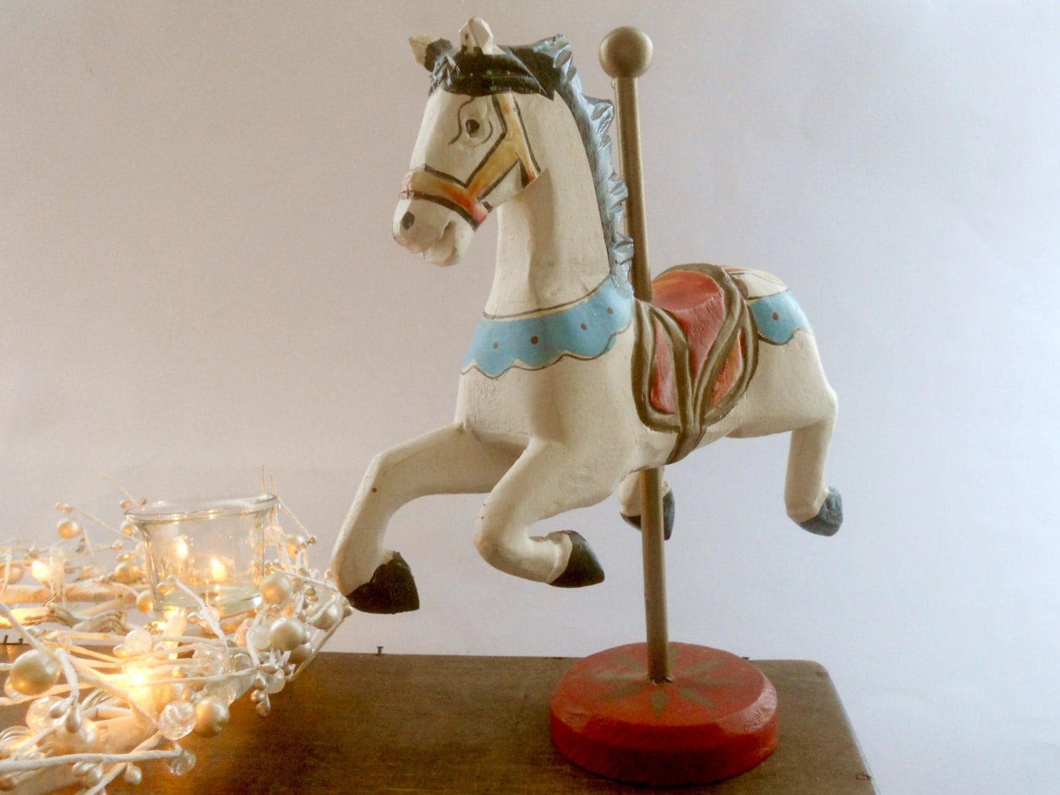 vintage wooden hand painted carousel horse with stand