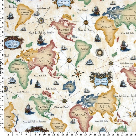 World Map Fabric By The Yard