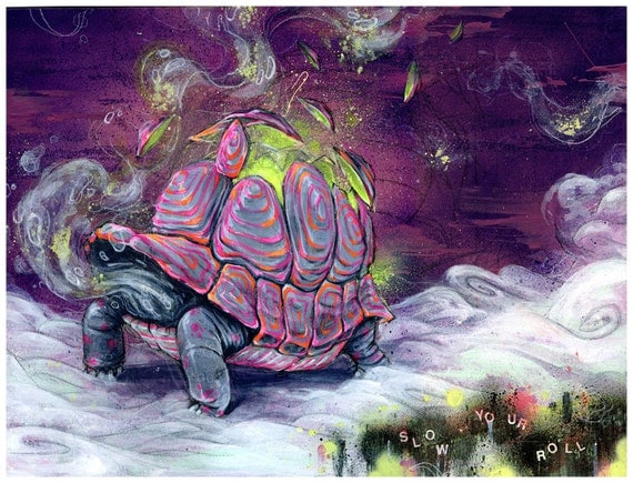 Turtle Art Print Surreal Art Mixed Media Art Slow Your