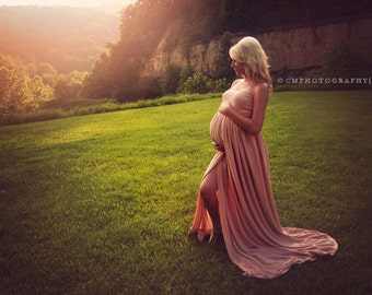 Maternity Gown Open Front Jersey Knit / Photo prop *Nude Color Shown*