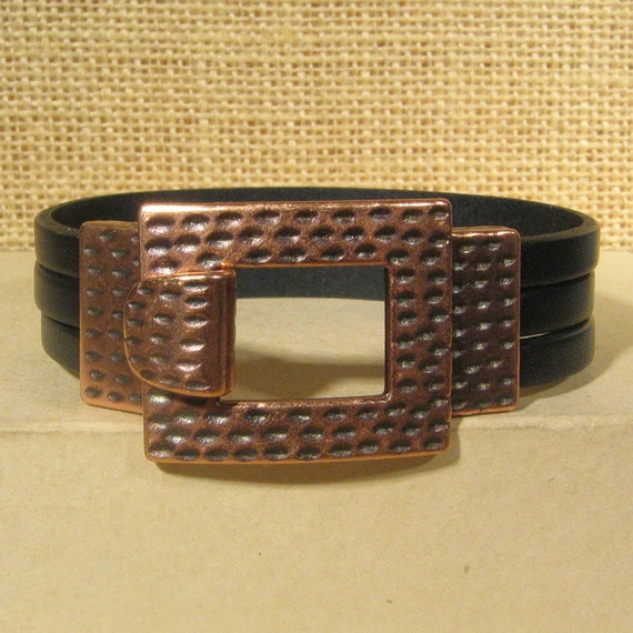 Items similar to Black 15mm Flat Leather Cuff Bracelet with Antique