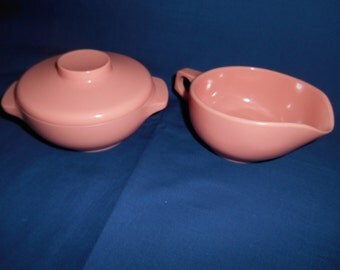 Harmony House Pink 3 Piece Cream and Sugar Set, Vintage Pink Melmac, Melamine