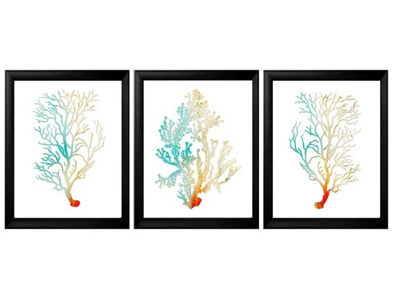 Watercolor Sea Coral Print Set of 3Coral Wall Art Coral