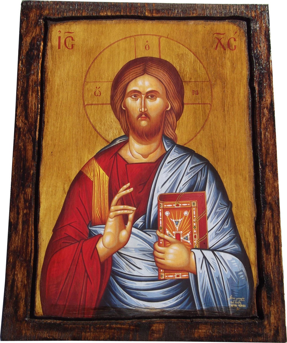 Jesus Christ Orthodox Byzantine icon on wood handmade