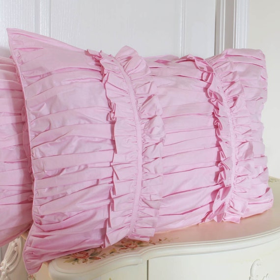 Pink Ruffle Ruched Pillow Sham Pair by LovelyDecor on Etsy