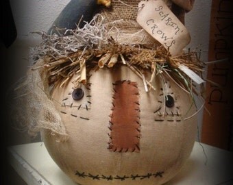 Primitive Scarecrow Head with Crow