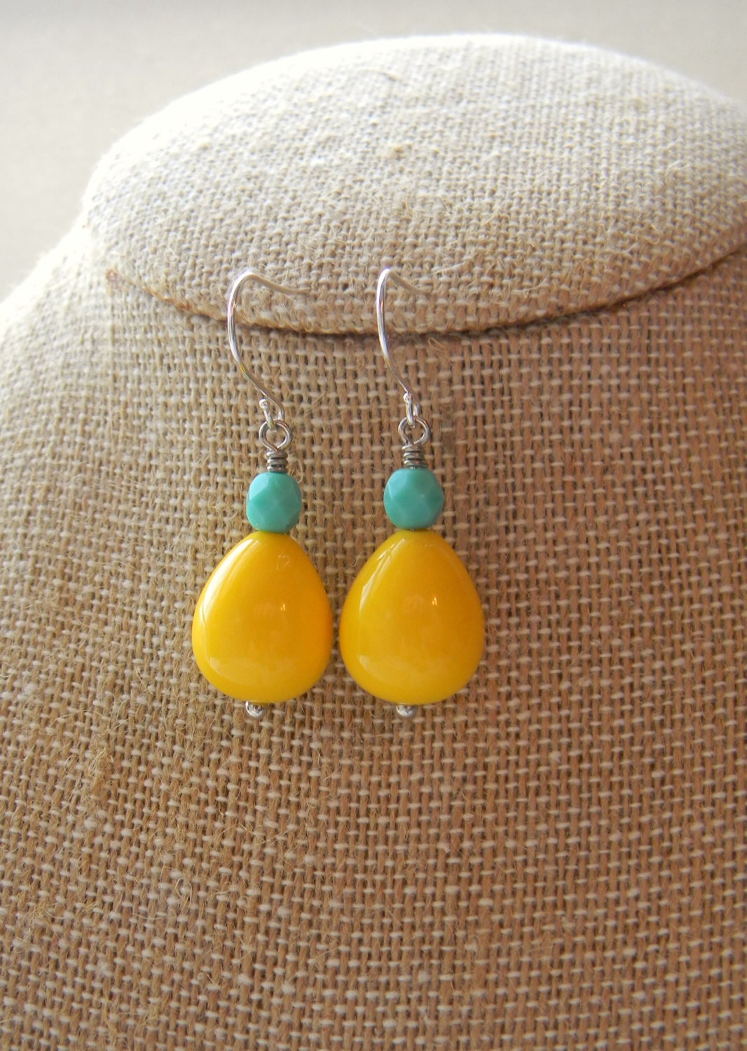 Bright Yellow Earrings Chunky Yellow Teardrops Yellow and