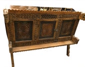 Vintage Indian cabinet Vastu Chakra Carved Chest Antique Console Sideboard Teak warm patina rustic " Manjoosh"