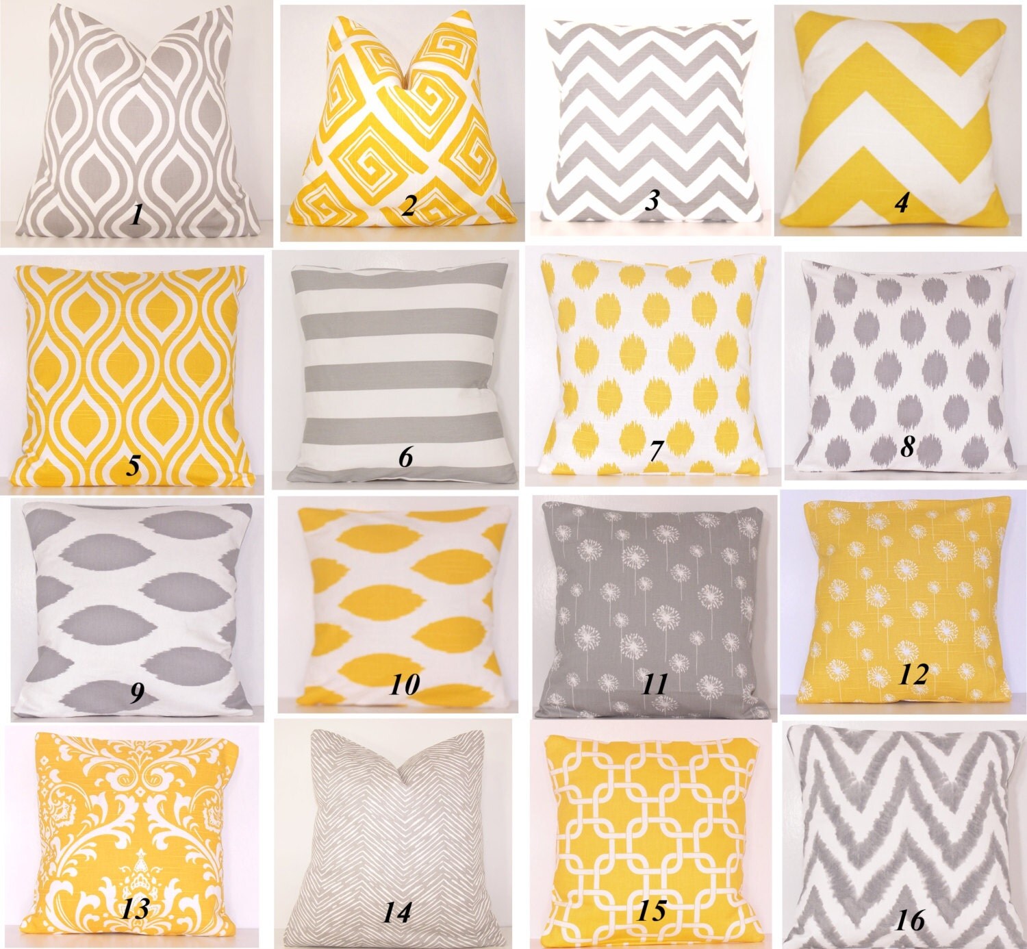 Yellow and Grey Pillow Cover.Yellow Pillow.Grey Pillow.Mix and