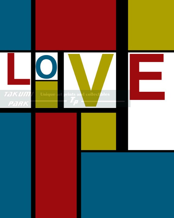 Mondrian Inspired Love Quote Art Colorful Modern Art by TakumiPark