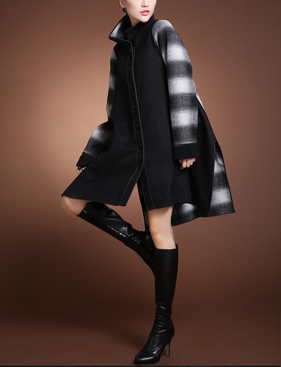 Black Wool coat women's Coat women dress coat by happyfamilyjudy