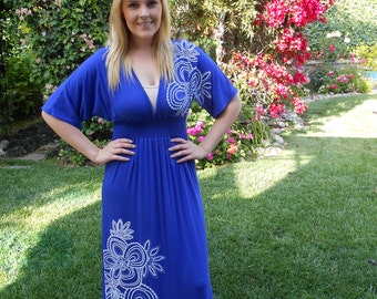 Maxi Dress, Maxis, Long Dresses, Kimono Style Maxi, Long Dress, Womens Maxi, Dresses, Boho Maxi, Royal Blue White S, M, L