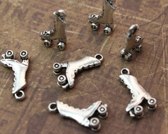 10 Roller Skate Charms Roller Skate Pendants Antiqued Silver Tone 3D 12 x 18 mm