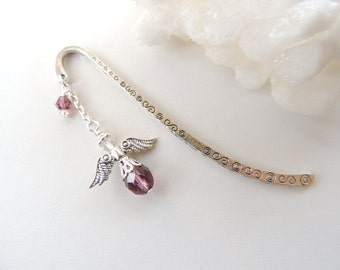 Angel Bookmark, Purple Guardian Angel Bookmark, Books ans Zines, Religious Bookmarks, Metal Beaded Bookmarks. B54