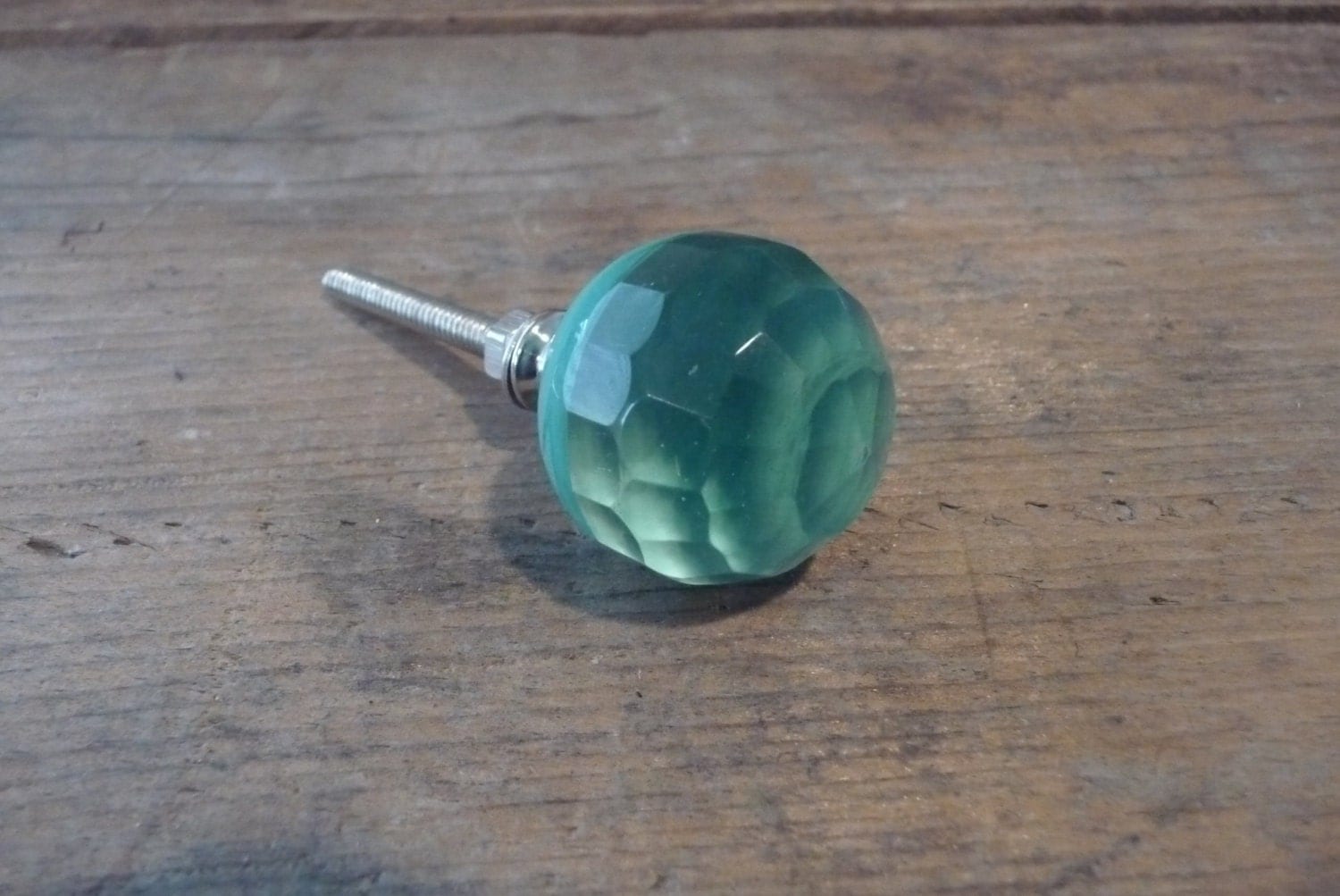 Round Flare Cut Glass Turquoise Aqua Knob by RusticBoardwalk
