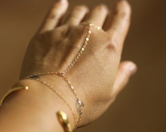 Gold Hand Chain Bracelet - Gold Slave Bracelet - 14K Gold Fill