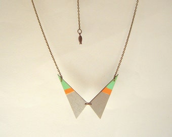 Wood Geometric Necklace , Wood Neon Triangles Necklace,Geometric Jewelry