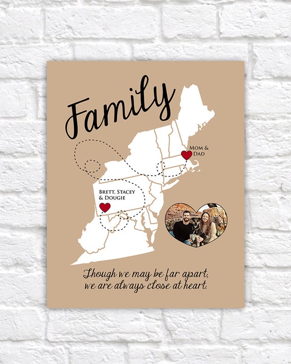 East Coast Map Family Gift Moving Away Gift Personalized