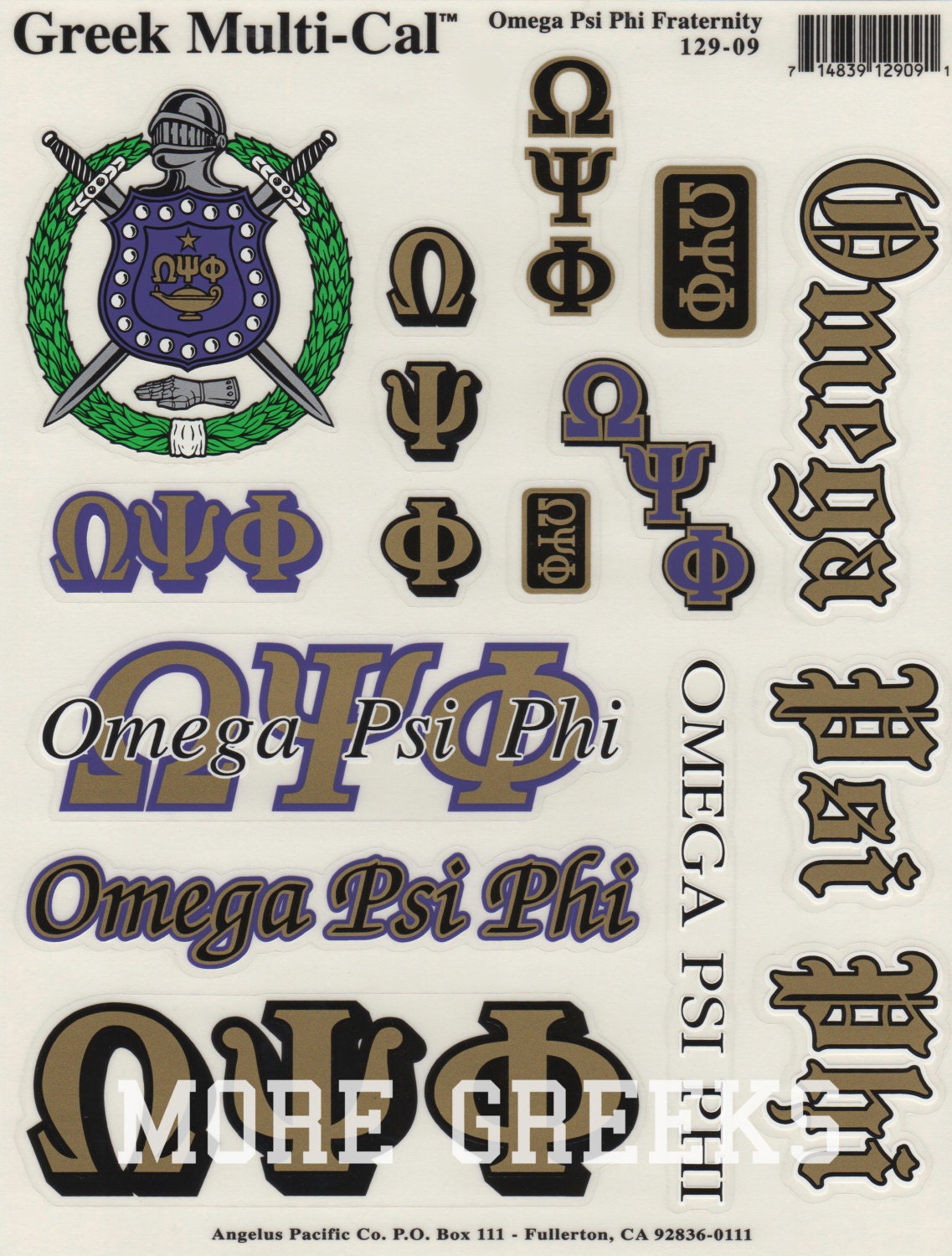 Omega Psi Phi Fraternity Sticker Sheet
