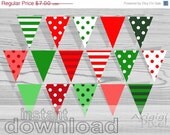 ON SALE 50 % OFF Christmas Printable Banner, Polka Dot, striped pennant, red, green, party bunting banner, instant digital download, ready t Il_170x135